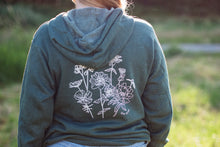Load image into Gallery viewer, FLORAL HOODIE - HEATHER FOREST GREEN